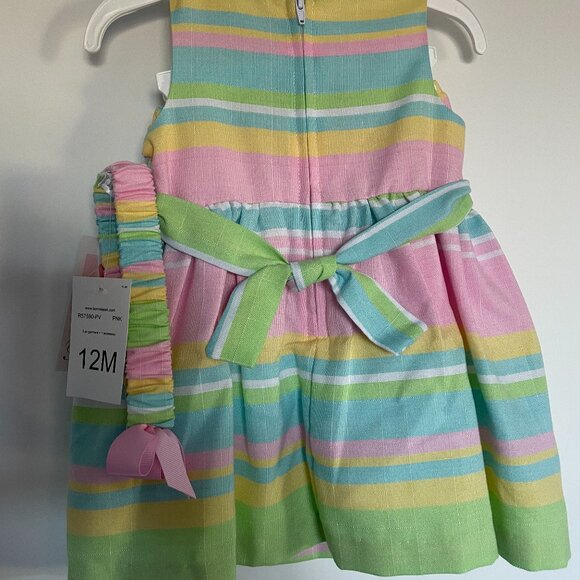 Baby Girl's Pastel Striped Dress (3-piece set) - size 12M (NWT) - Picture 2 of 5